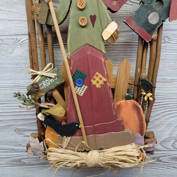 Welcome Harvest Fall Scarecrow Wall Hanging Decor‎ Crow Bird House Pumpkin READ - Picture 5 of 7